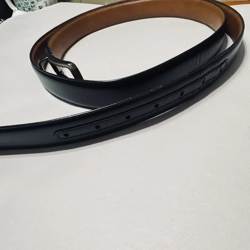 Mens Reversible Belt Black‎ Brown Vegan Leather Silver Buckle Men's Size 54 56